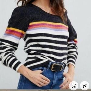 Free People Black Multicolor Striped Sweater